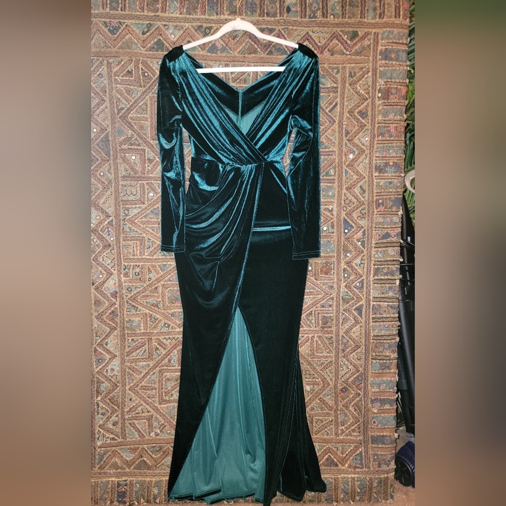 Dark Green Velvet Ruched Classic dress